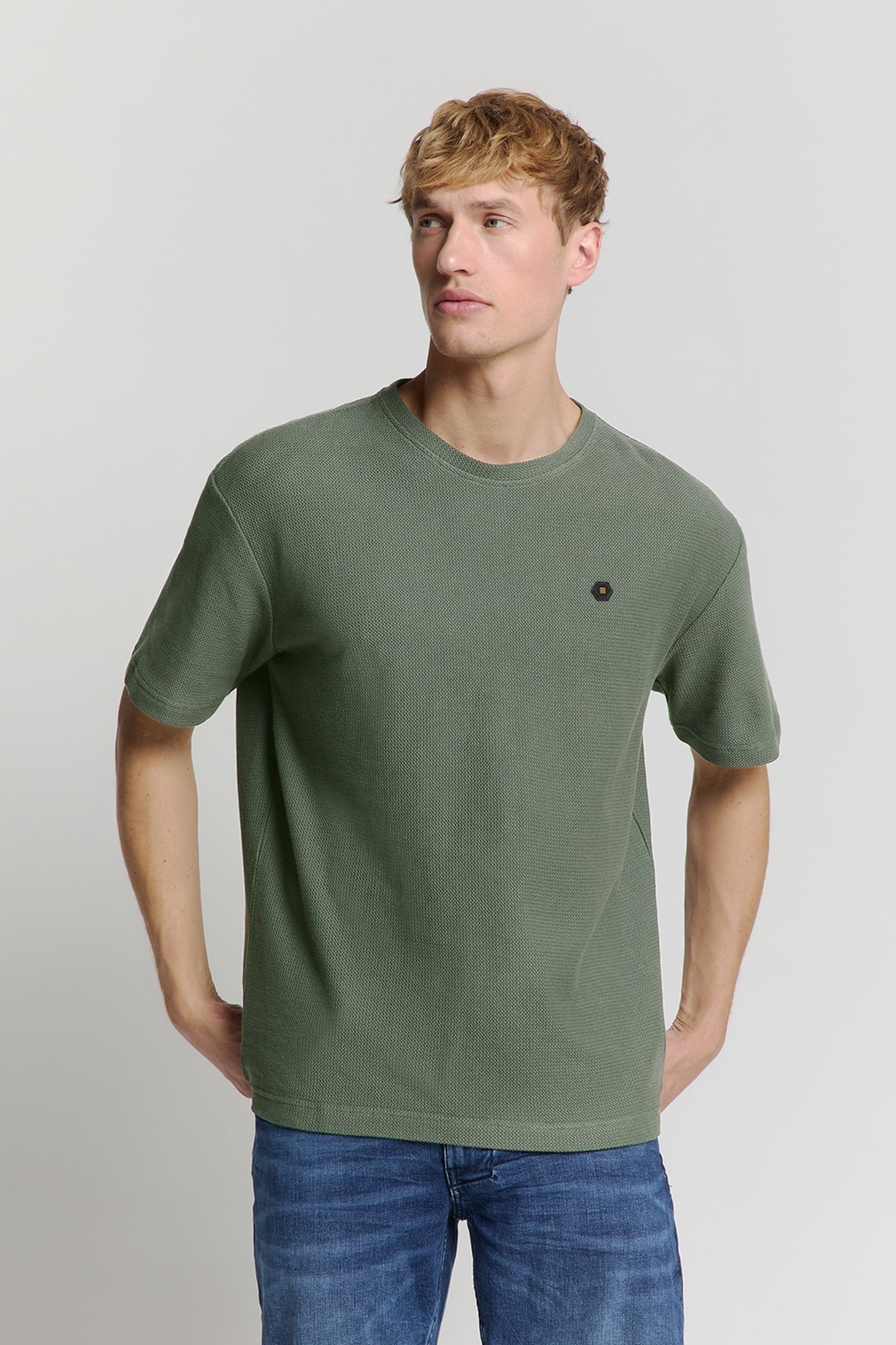 T-SHIRT CREWNECK SOLID RELIEF JACQUARD DARK STEEL 1