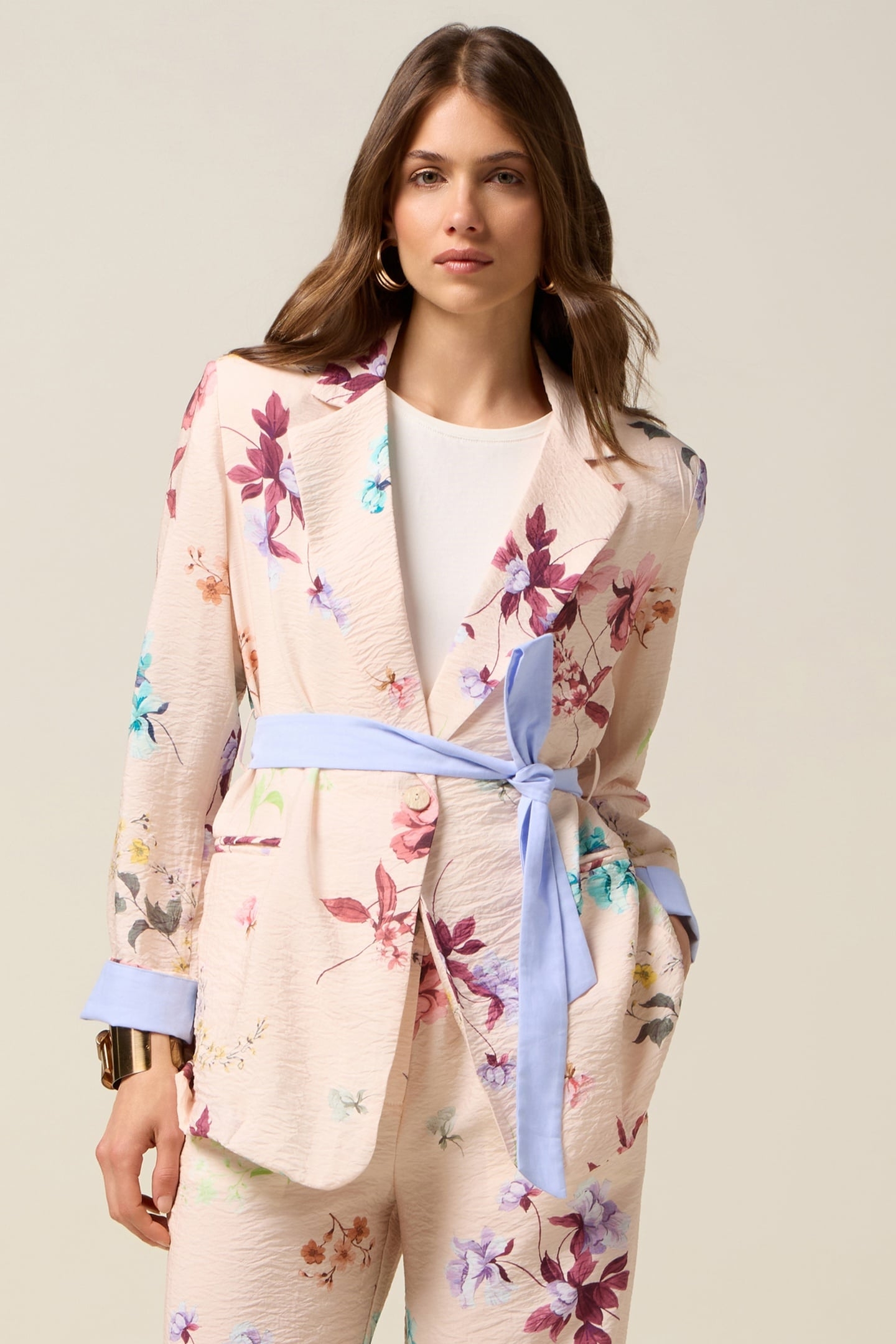 PATTERNED BLAZER WITH SASH PINK 2