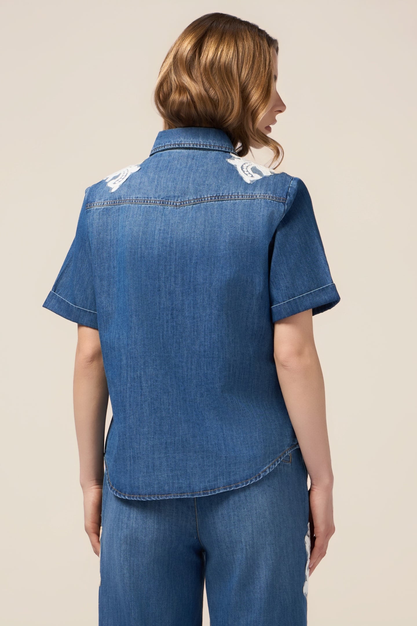 DENIM SHIRT WITH FLORAL EMBROIDERY BLUE 3