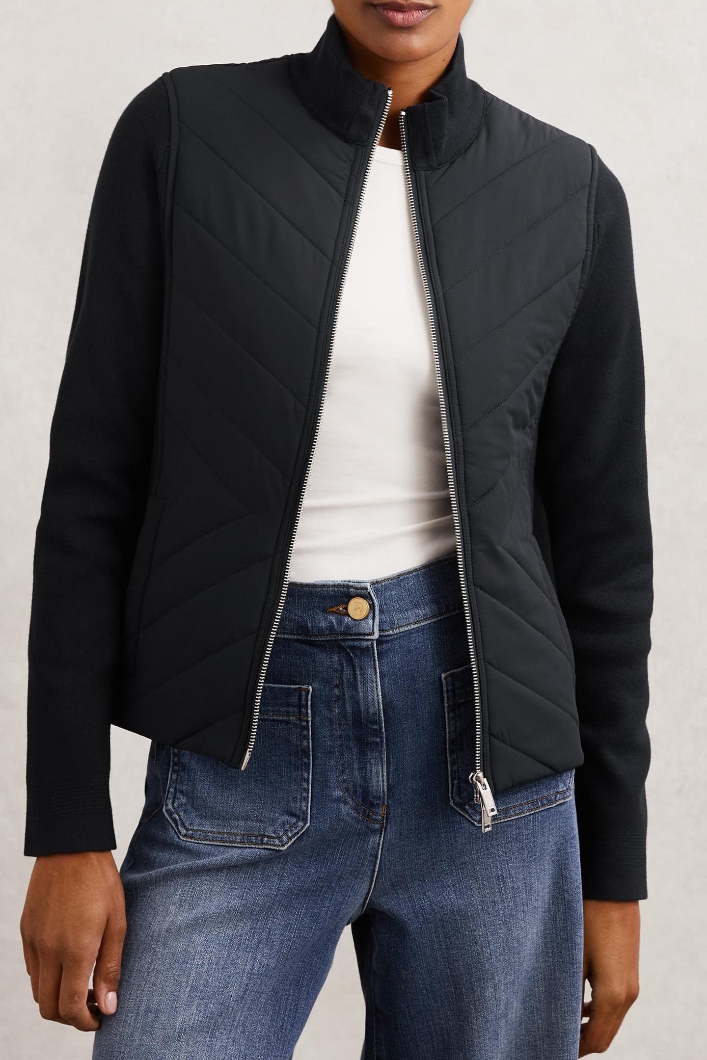 KNITTED HYBRID JACKET NAVY 1