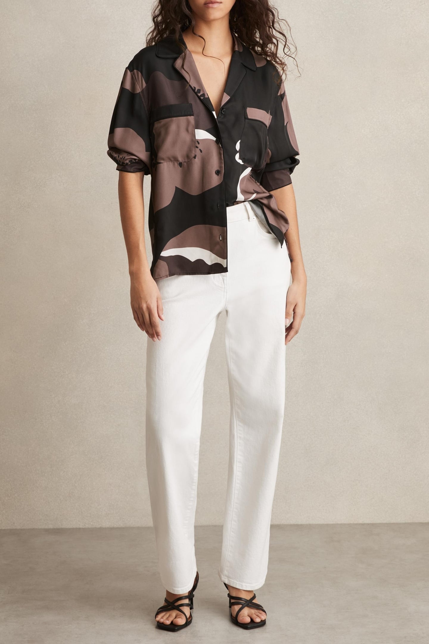 FLORAL PRINT TOP BLACK/BROWN 2