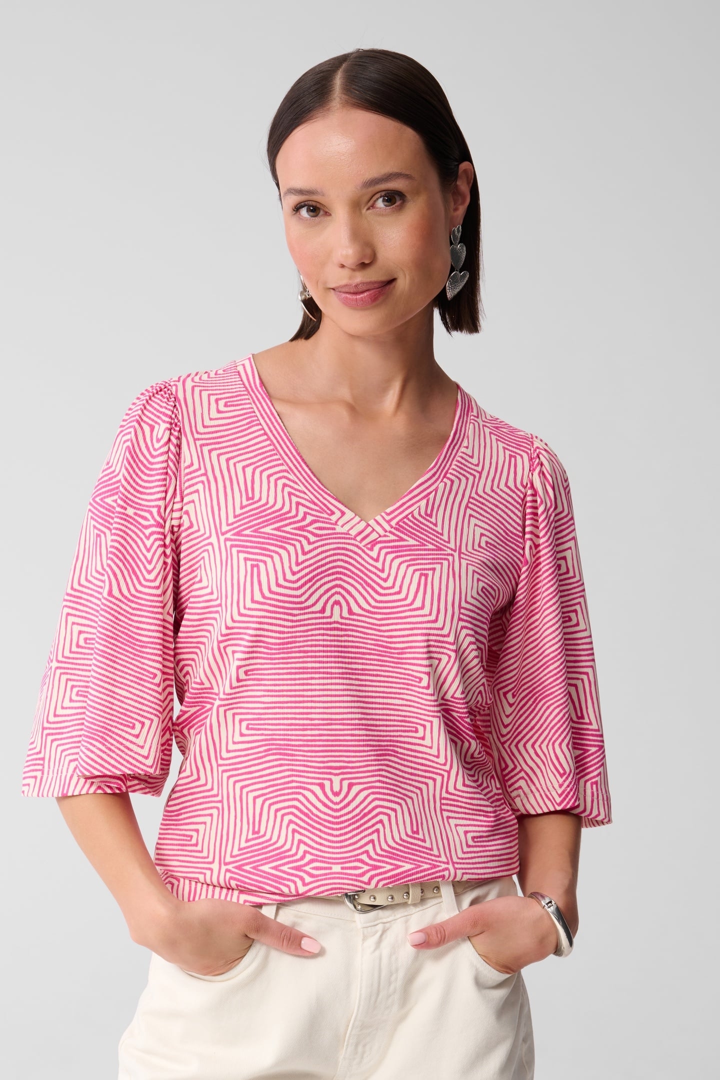 LA-SBRIB JERSEY RUFFLE TOP PINK 1