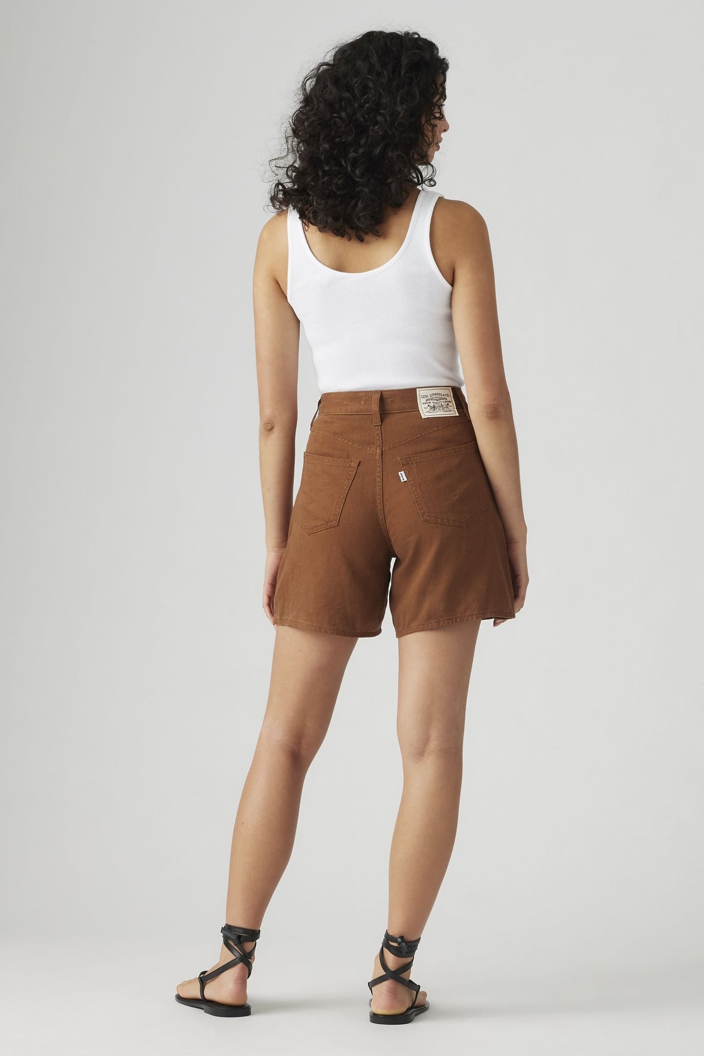 HIGH RISE BAGGY COTTON LINEN SHORTS BROWN 3