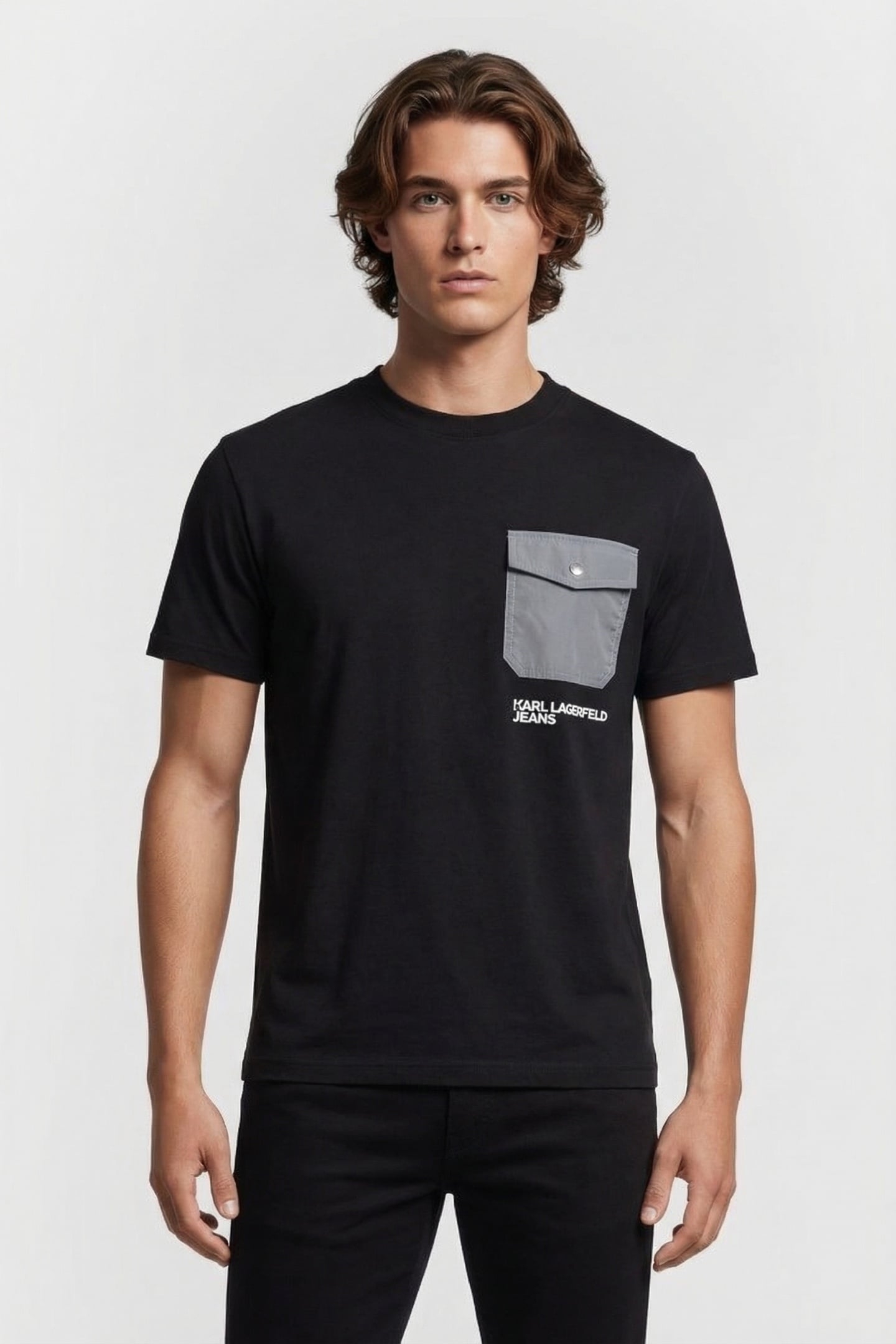 BLACK KLJ REG MIXED MATERIAL TEE 1