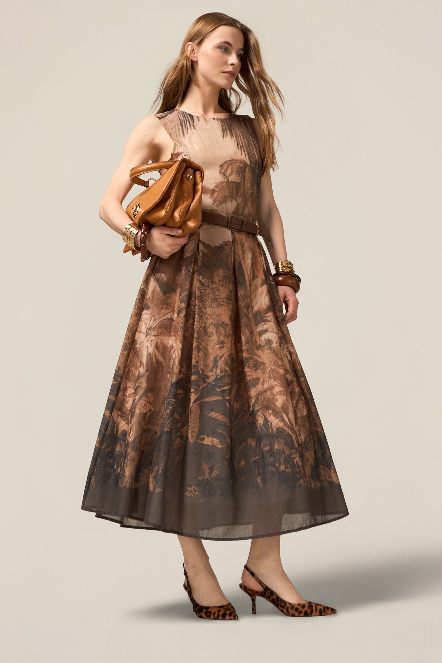 PATTERNED COTTON MUSLIN DRESS BROWN 1