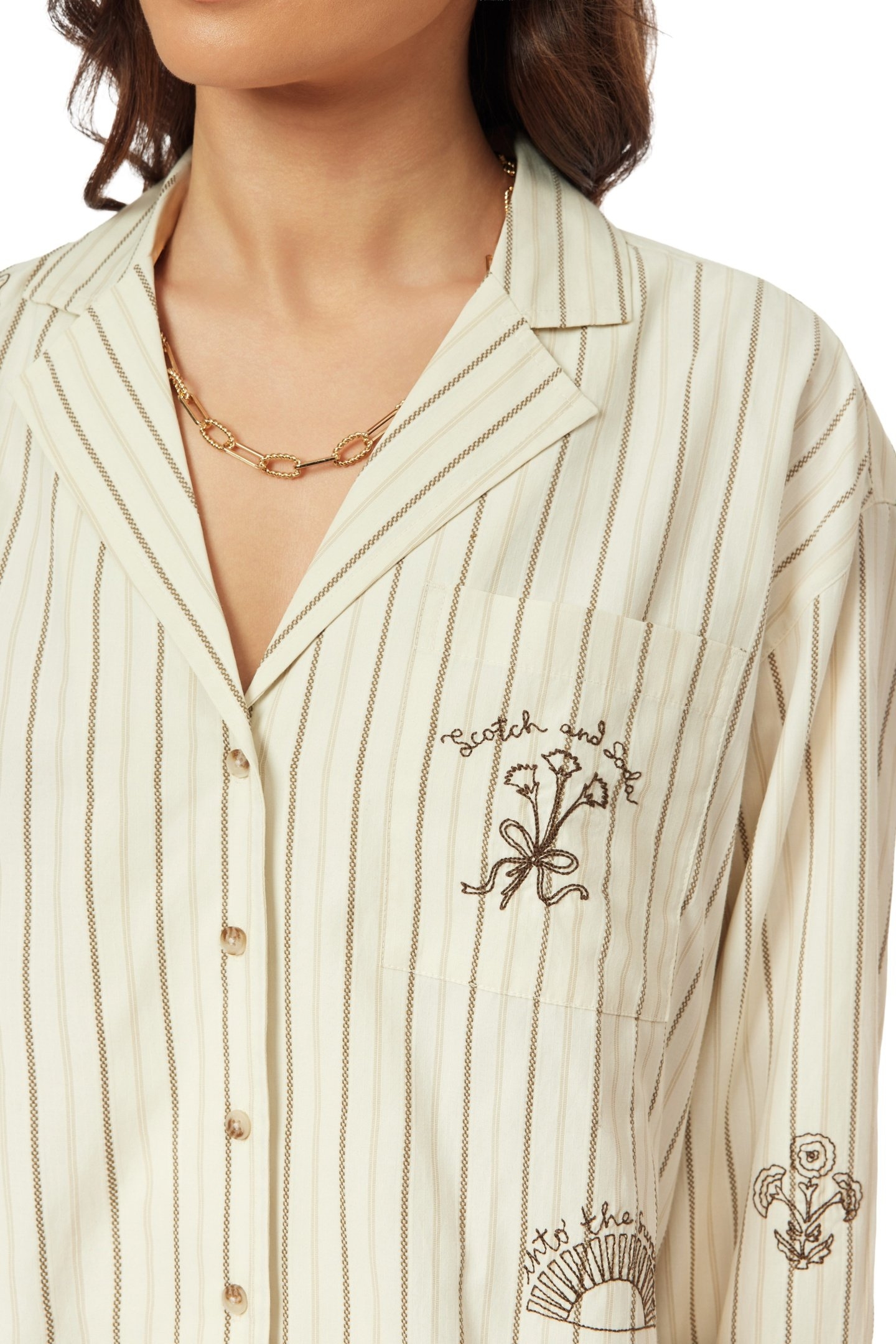 EMBROIDERED NOTCH LAPEL SHIRT HOT FUDGE STRIPE 7