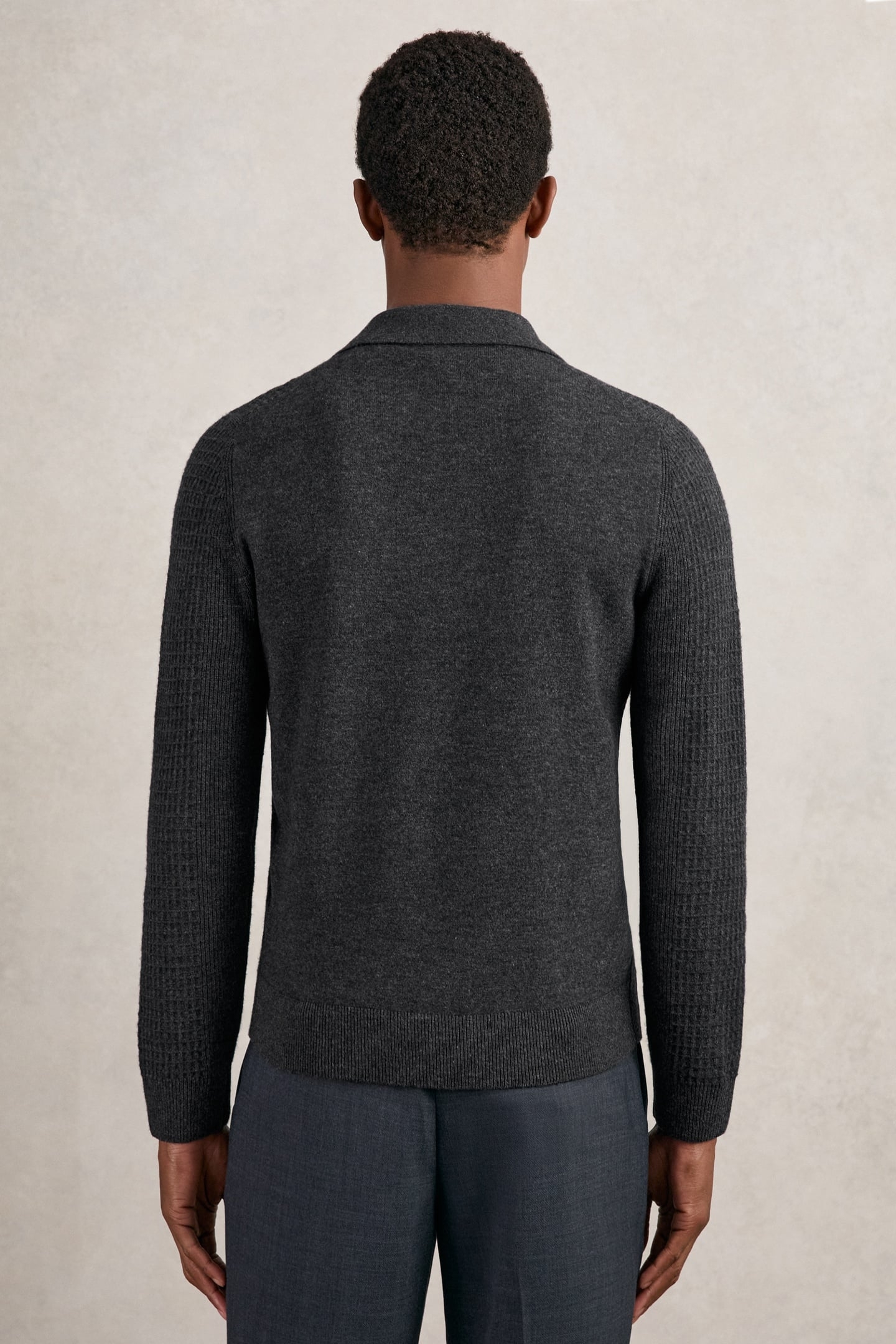 LS HALF ZIP SQUARE TEXTURED POLO CHARCOAL GREY 2