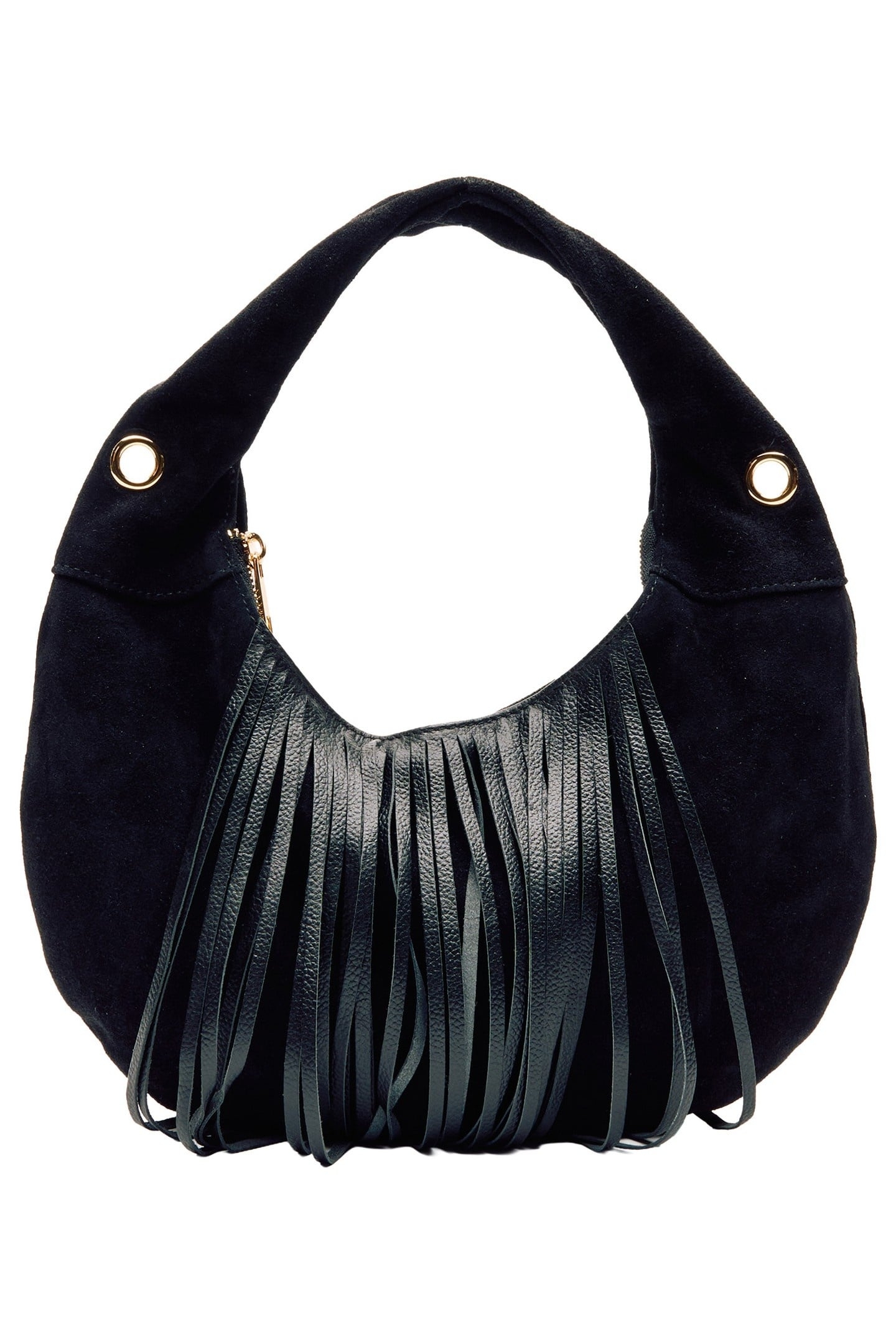 MINI GABI SUEDE FRINGE BLACK W. GOLD 1