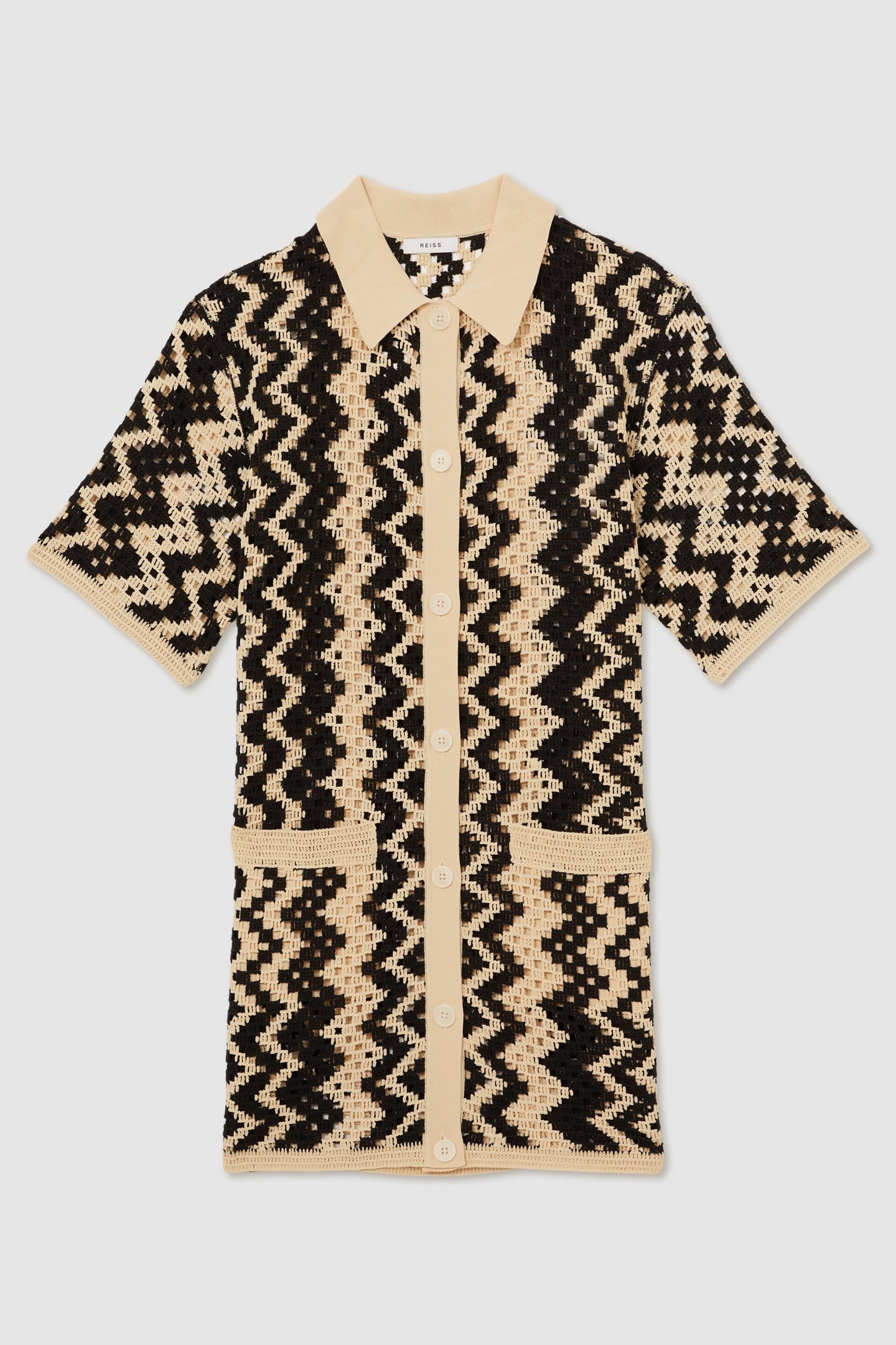 KNITTED CROCHET DRESS BLACK/CREAM 3