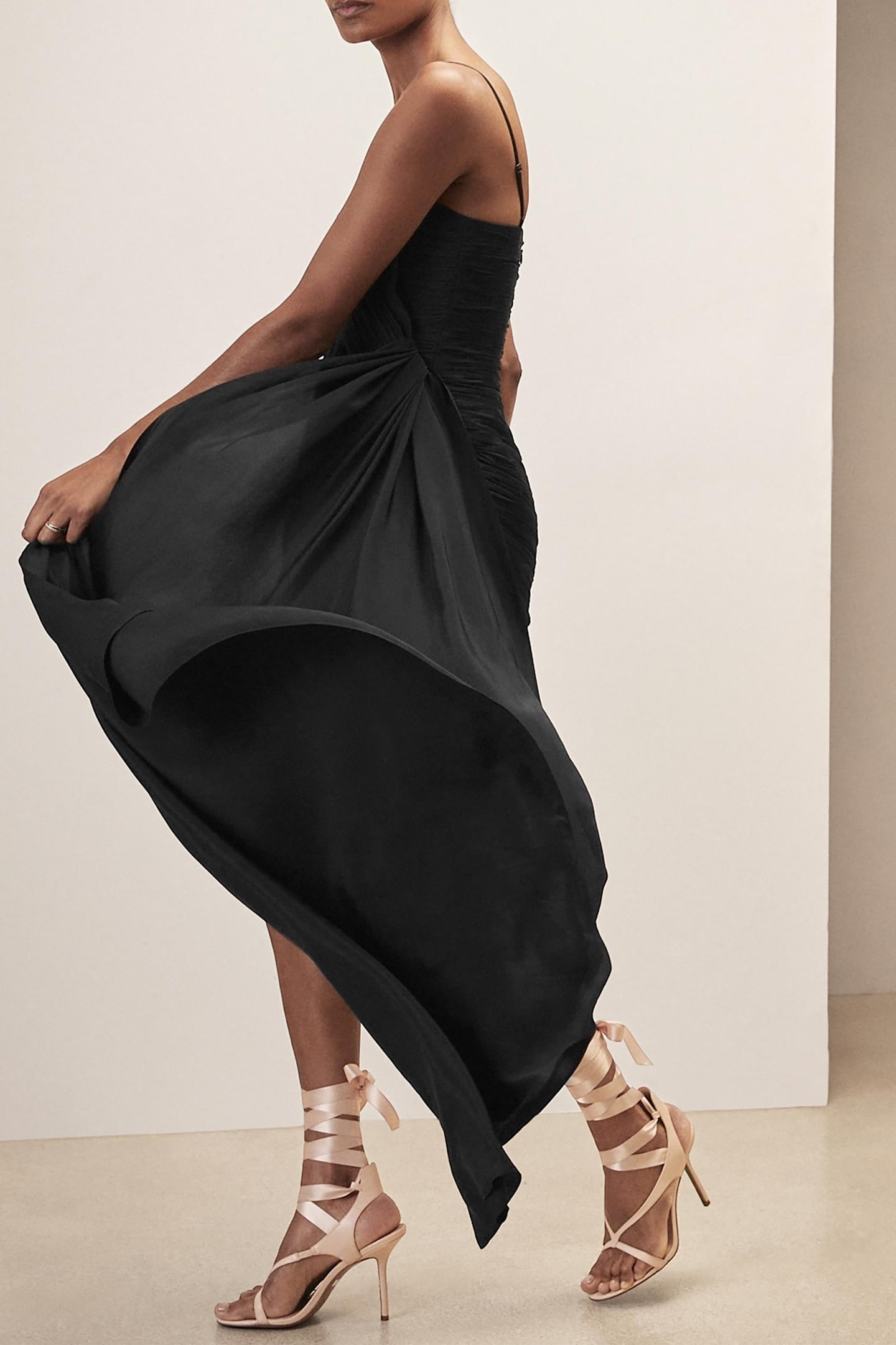 RUCHED DRAPE STRUCTURED MINI DRESS BLACK 7