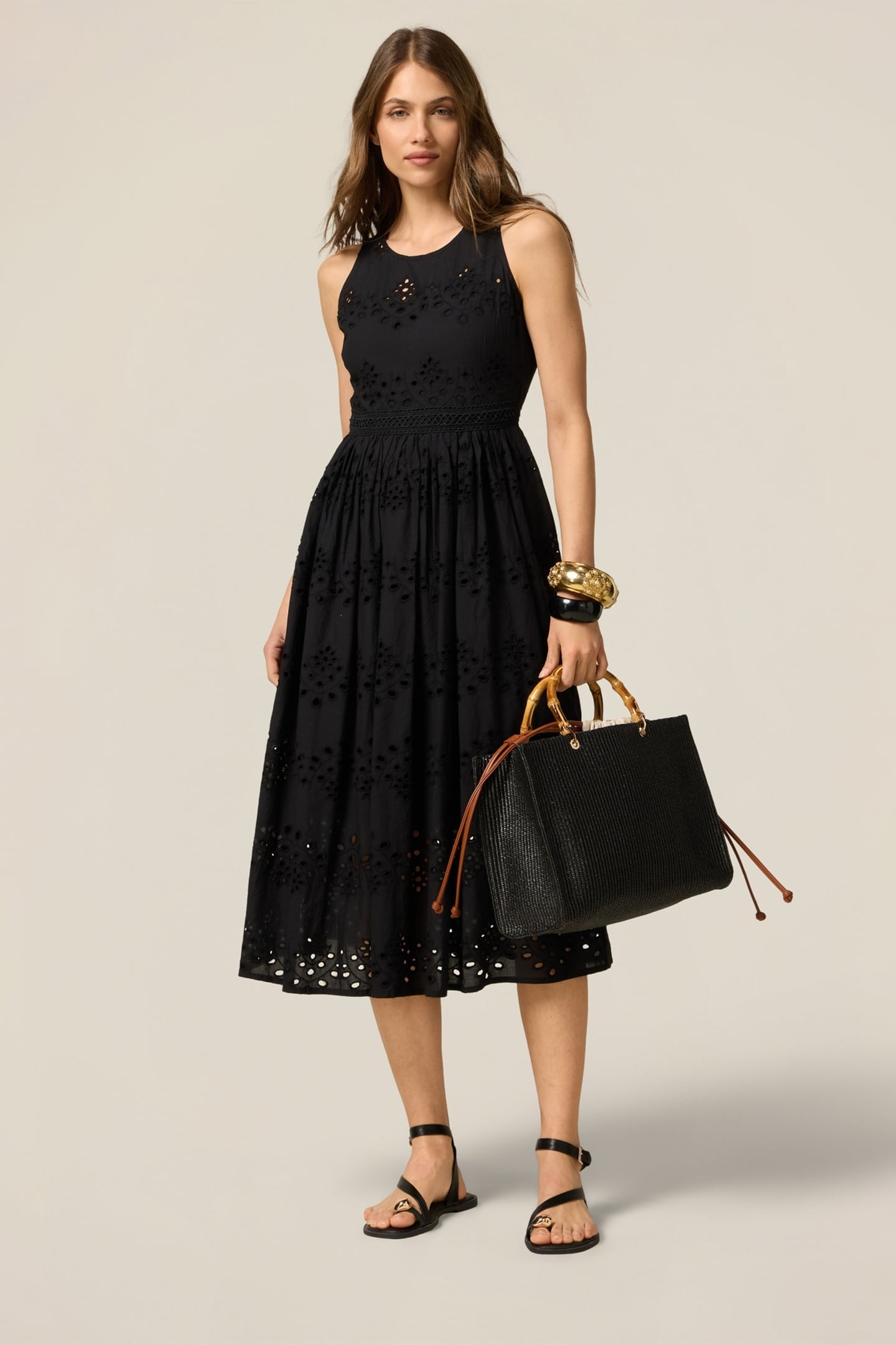 FLARED DRESS IN BRODERIE ANGLAISE LACE BLACK 1
