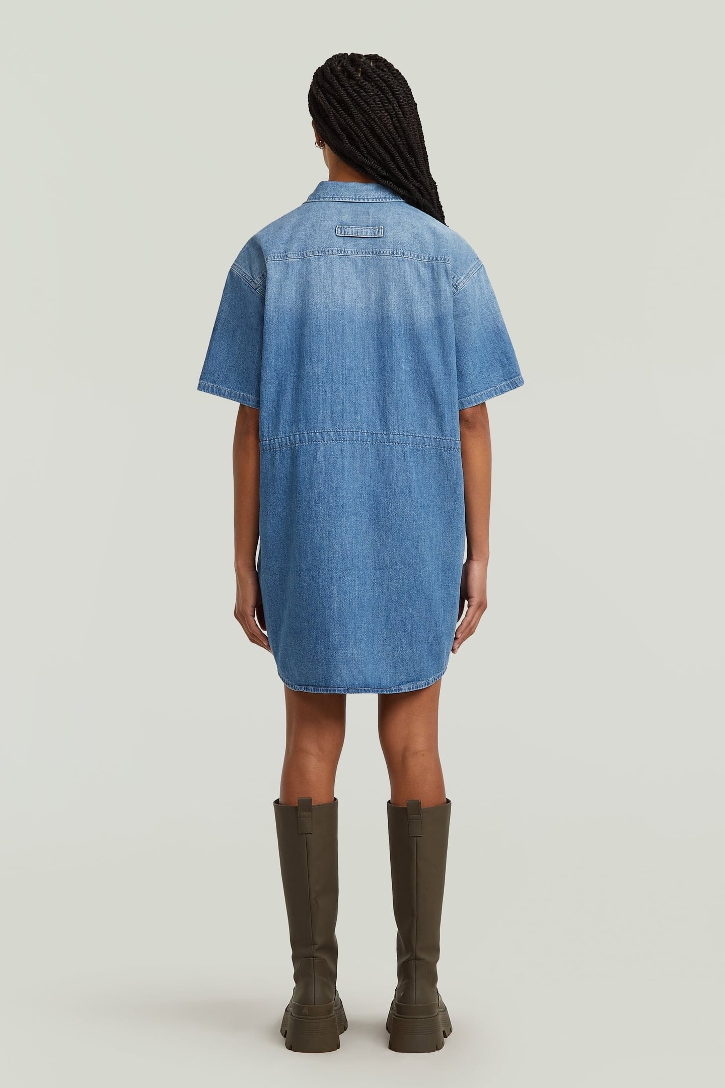 RELAXED DRAWCORD S\S DRESS FADED ISLES BLUE 2