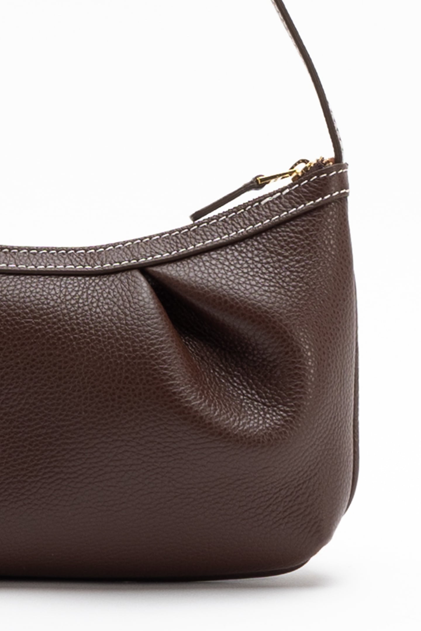 DIMPLE POCHETTE PEBBLED LEATHER DARK BROWN/WHITE STICHES 3