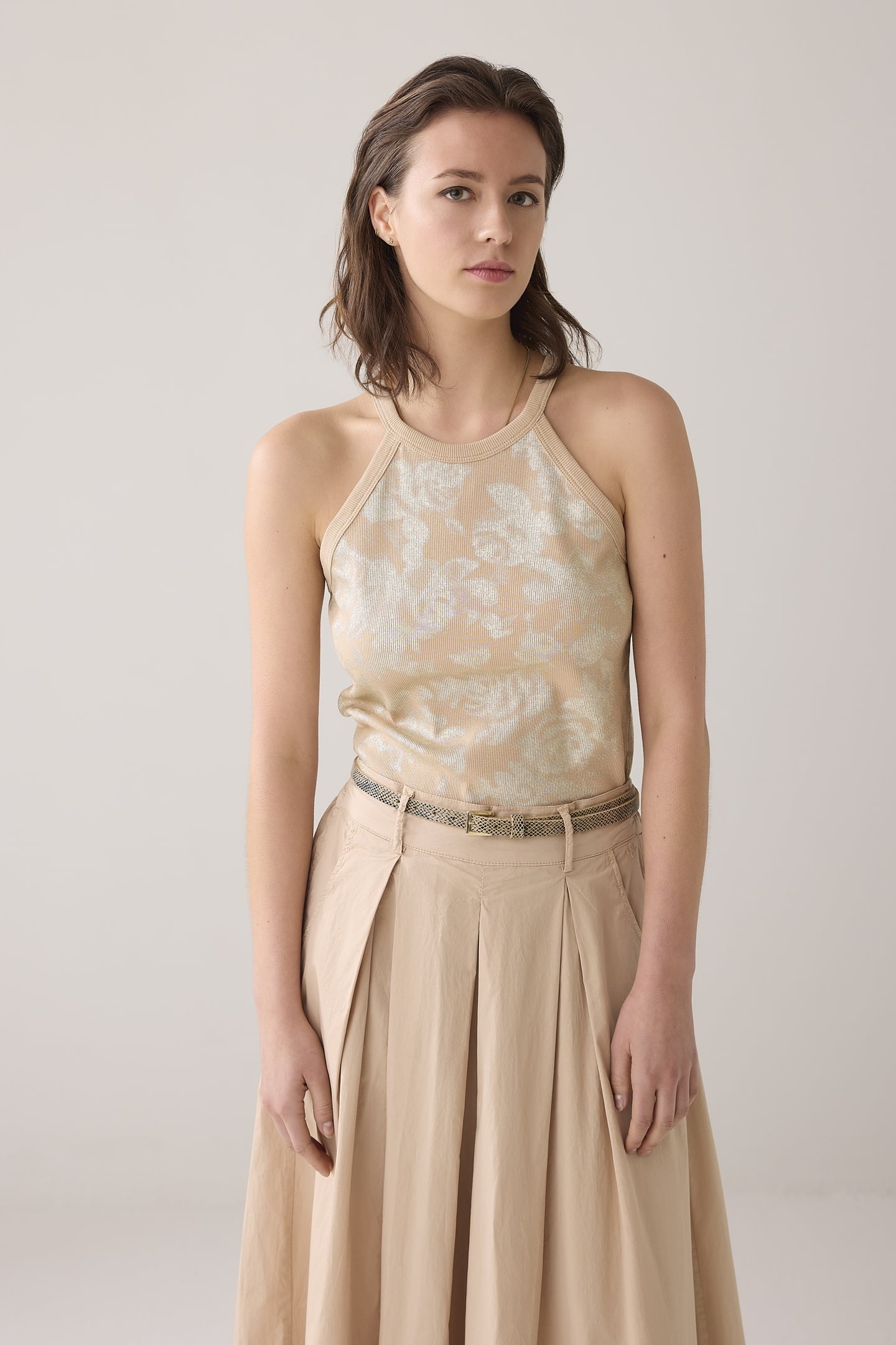 HALTER RIB TOP PRINTED SESAME 1