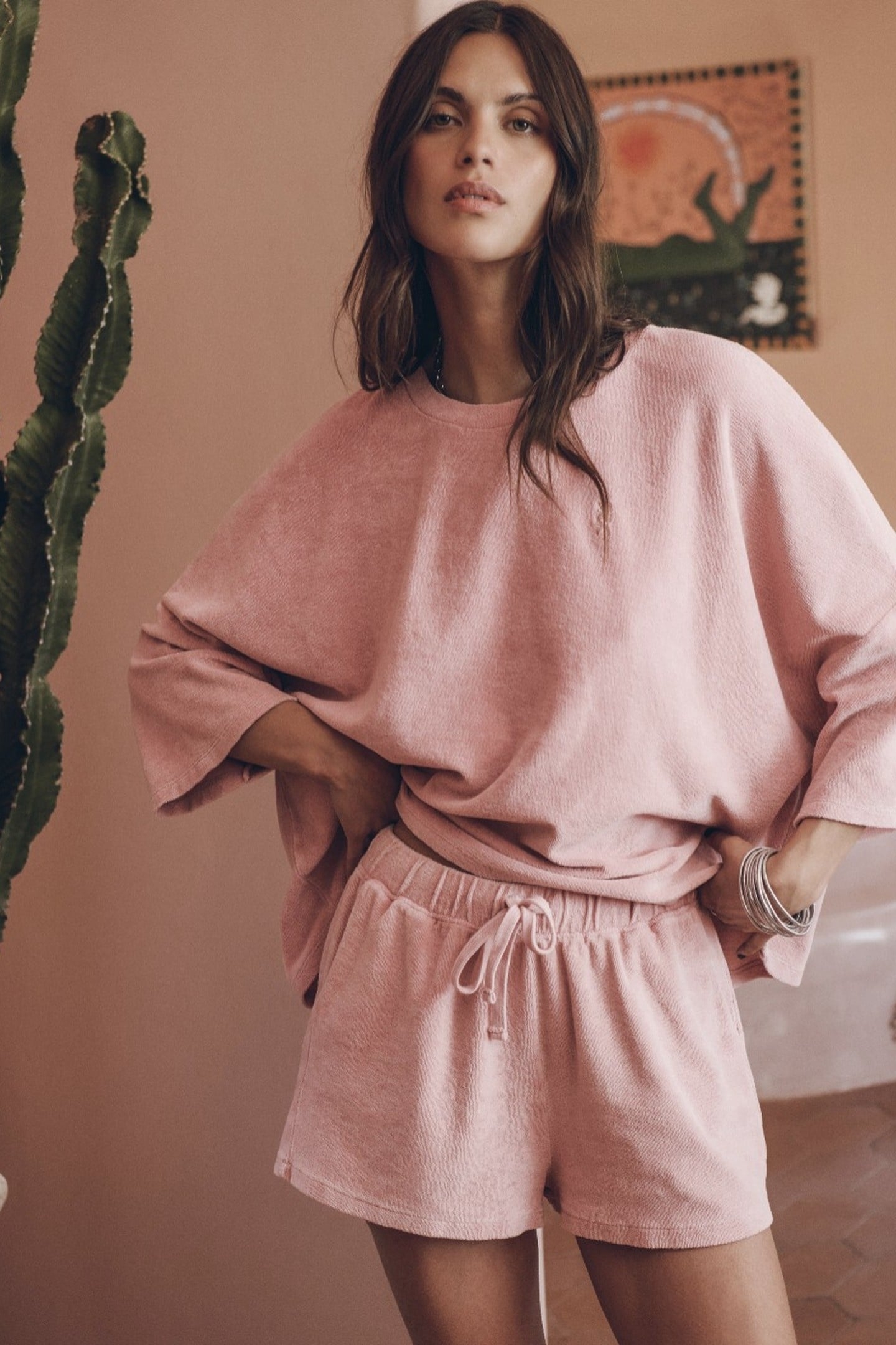 THE PINK TOWELING CO-ORD SHORTS PINK 1