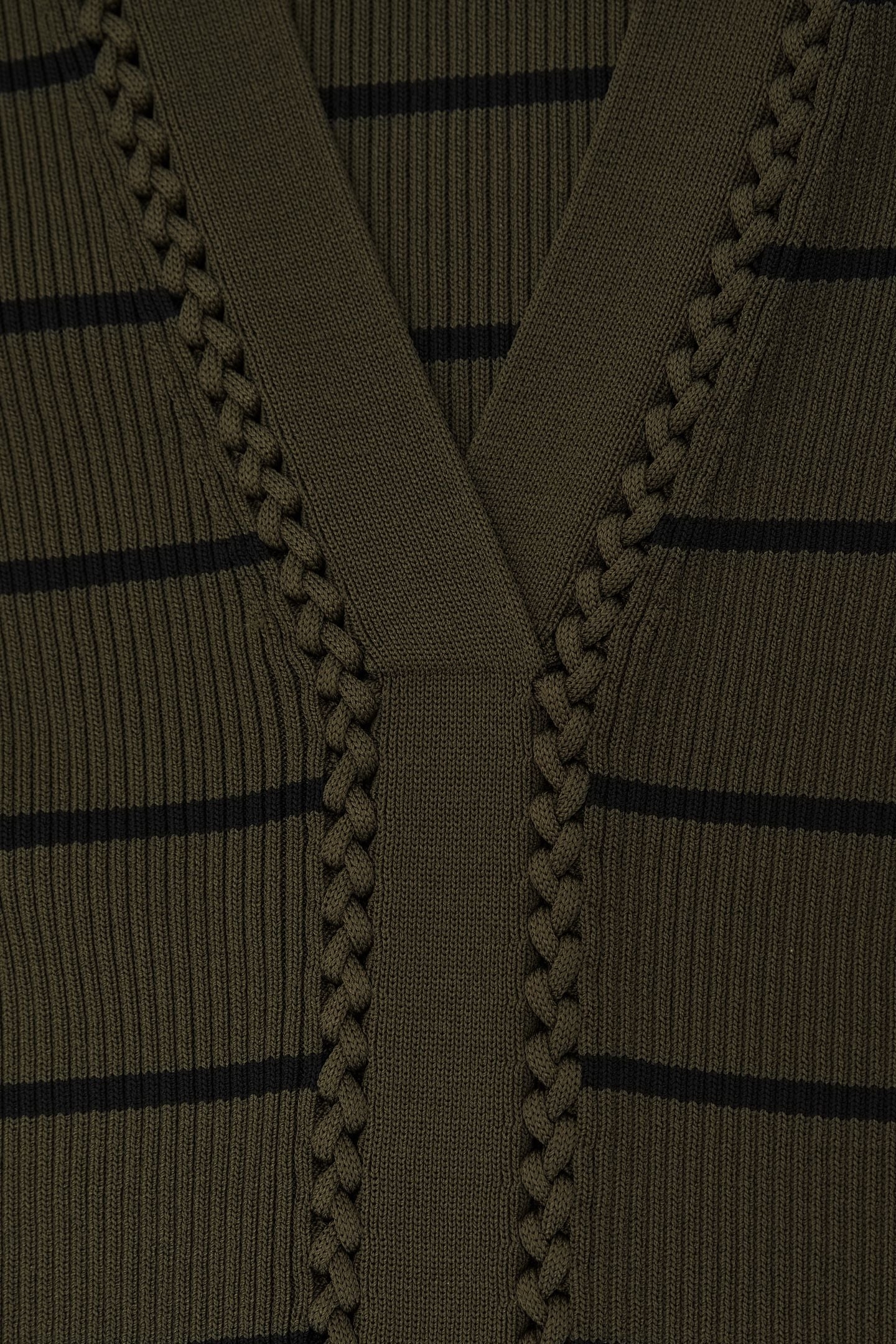 STRIPED CRAFT STITCH TOP KHAKI GREEN/BLACK 6