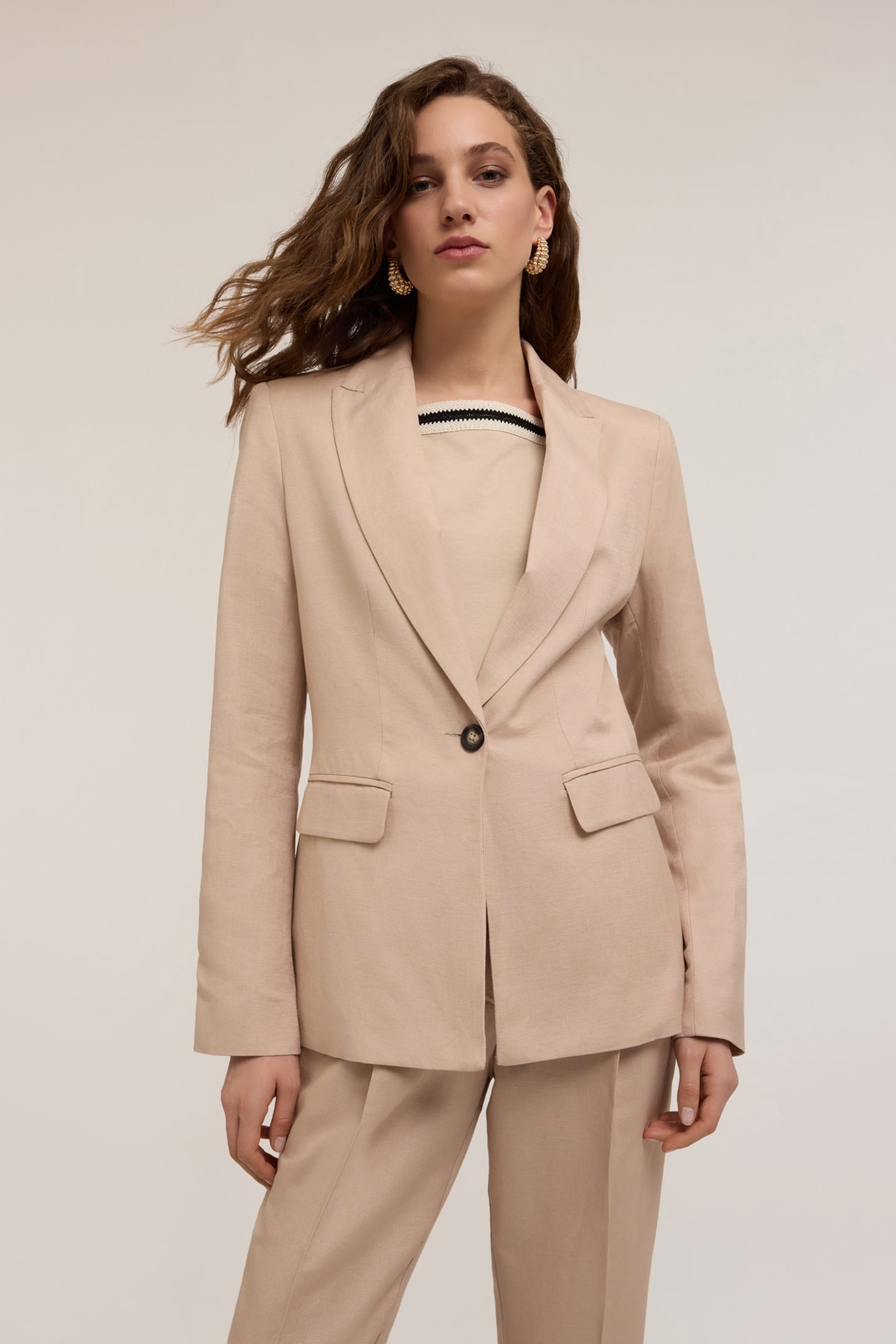 SINGLE-BREASTED LINEN-BLEND BLAZER BEIGE 1