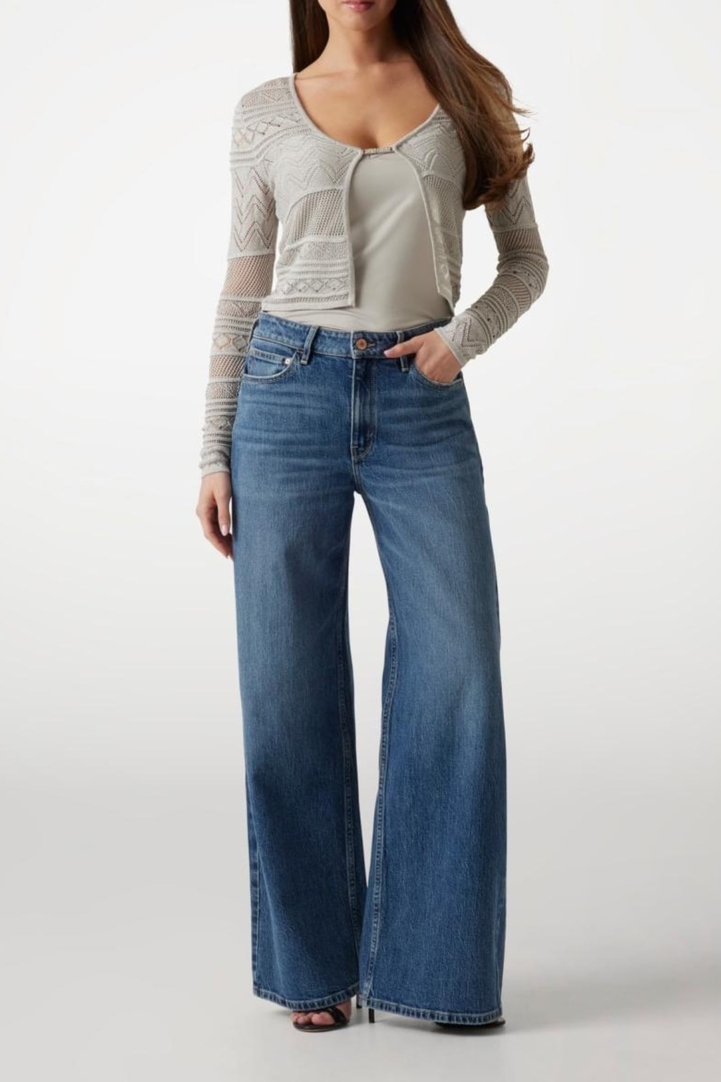 GUESS ECO NELLIE LS CARDI SWTR SILVER LUREX 1