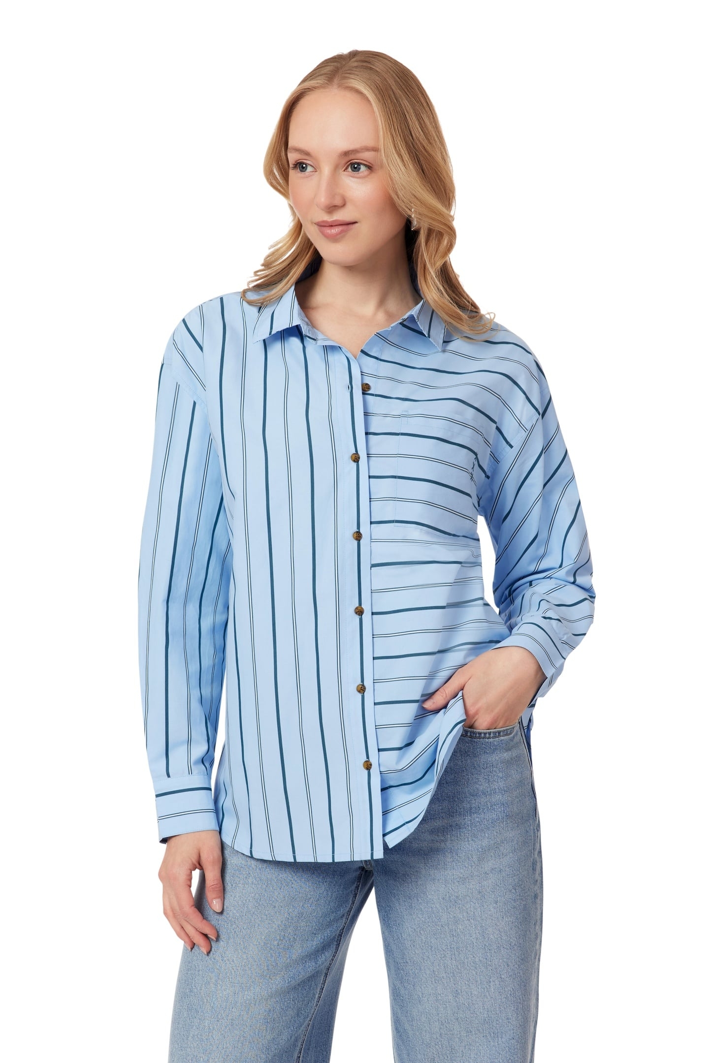 OVERSIZED SHIRT CERULEAN MULTI PINSTRIPE 1