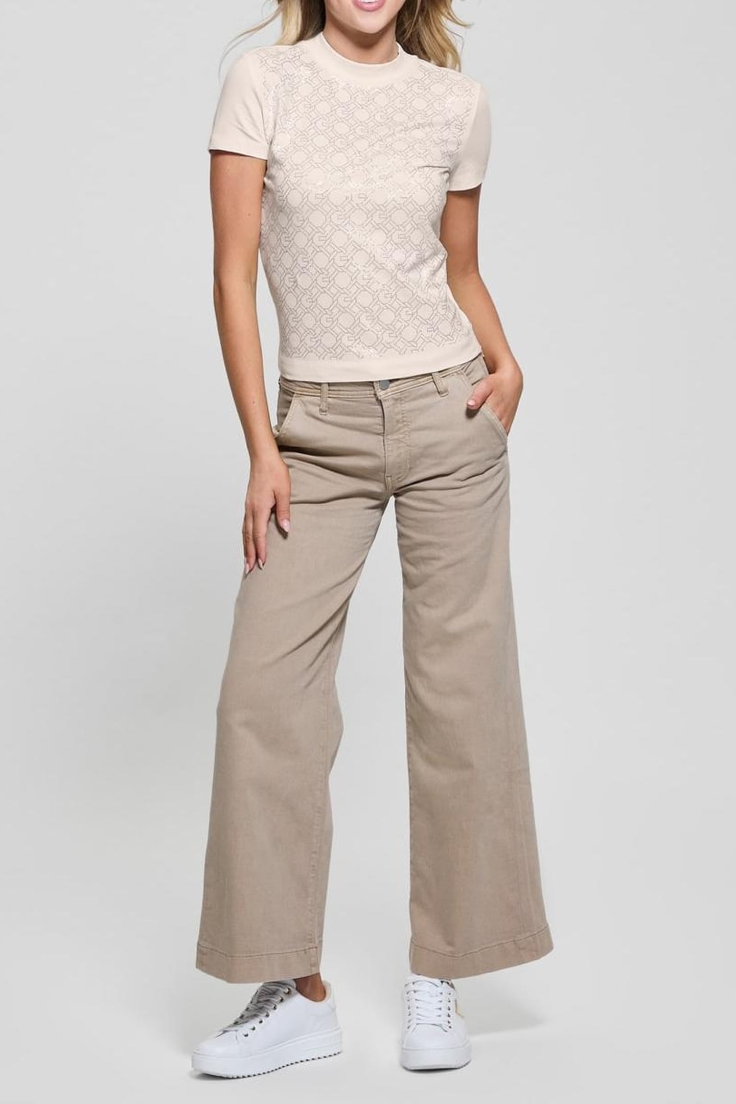 GUESS ECO SS MOCK NECK ALL OVE MUTED STONE 1