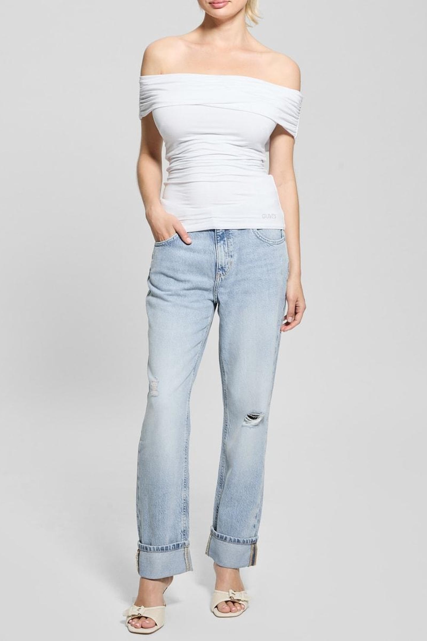 GUESS ECO CHARLOTTE OFF SHOULD PURE WHITE 2