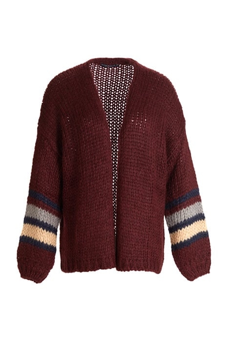 LOOSE CARDI STRIPED LS RED 1