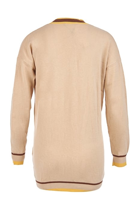 LONG CARDIGAN LS TRICOLOR STR BEIGE 3