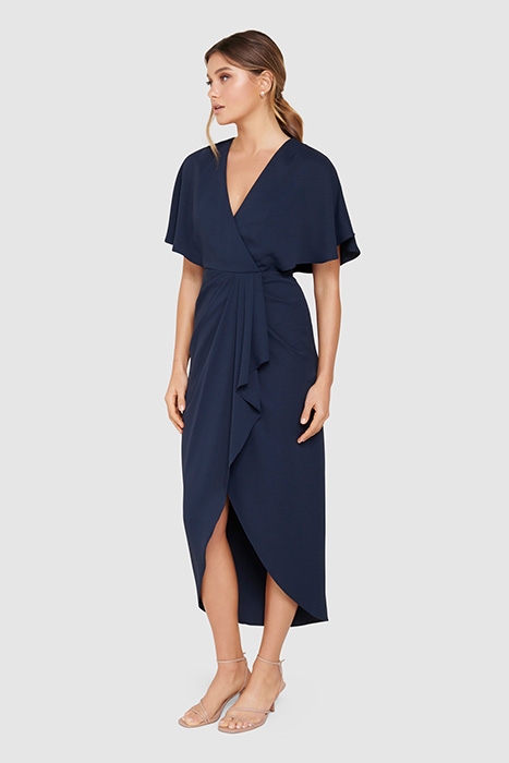JASMINE BATWING WRAP MIDI DRESS NAVY 3