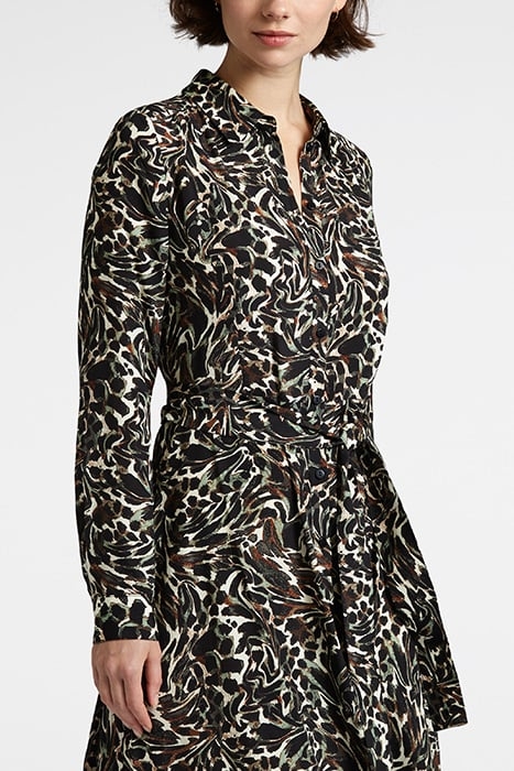 DRESS WOVEN LONG ON ANIMAL SWIRL ON FULL CREPE ALMOST BLACK 3