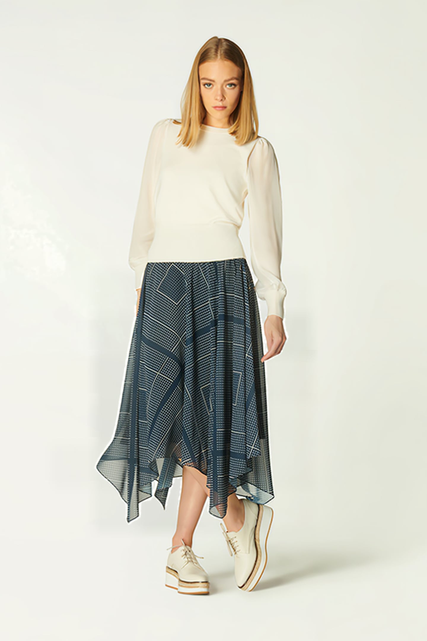 WAIT MIDI SKIRT MUL-NAVY/CREAM 1