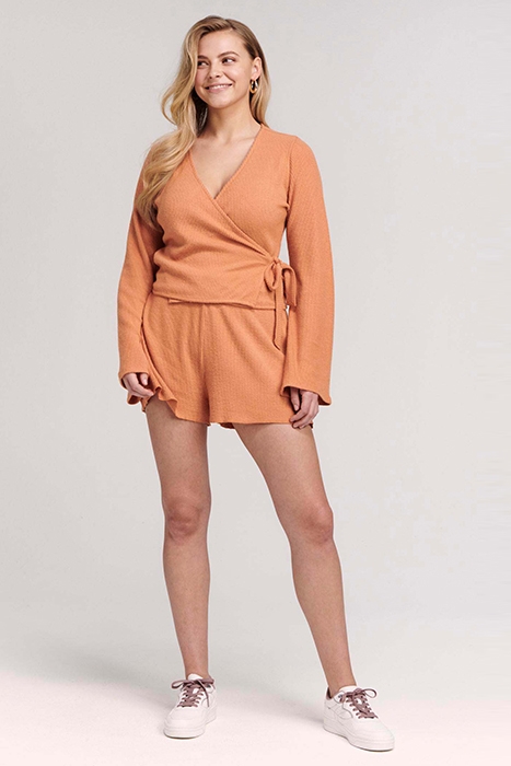 LADIES CORSICA WRAP TOP SOFT CARAMEL 3