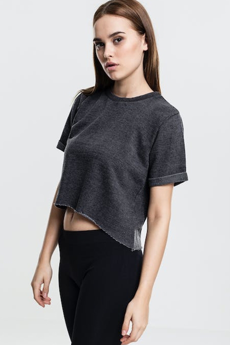 LADIES CROPPED BURNOUT SHORT SLEEVE CREW DARKGREY 3
