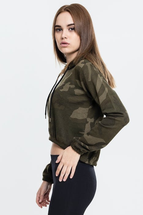 LADIES CAMO CROPPED HOODY OLIVE CAMO 5