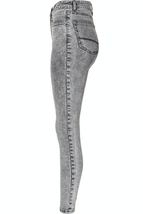 LADIES HIGH WAIST SKINNY JEANS BLACK HEAVY ACID WASHED 8