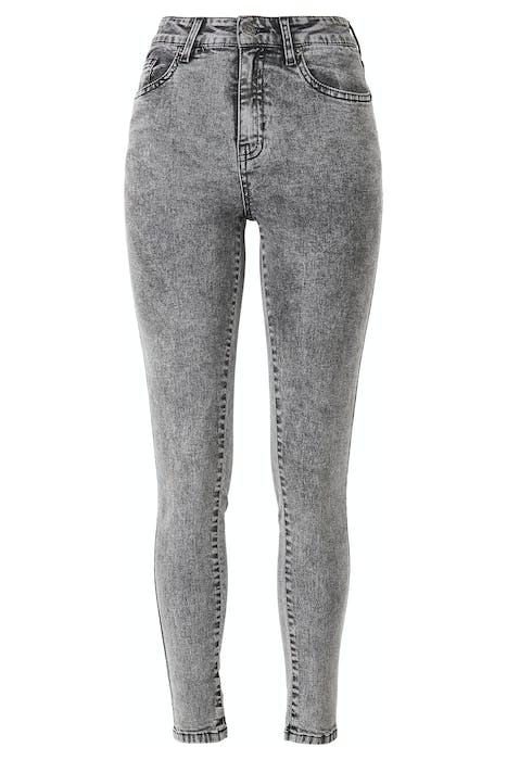 LADIES HIGH WAIST SKINNY JEANS BLACK HEAVY ACID WASHED 1