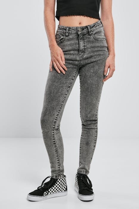 LADIES HIGH WAIST SKINNY JEANS BLACK HEAVY ACID WASHED 2