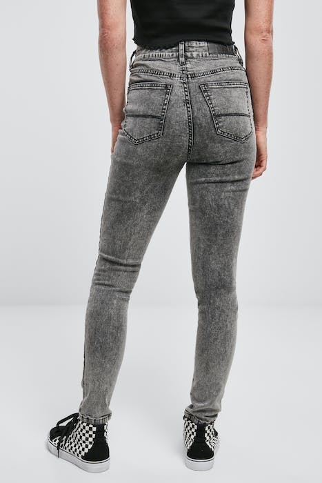 LADIES HIGH WAIST SKINNY JEANS BLACK HEAVY ACID WASHED 3