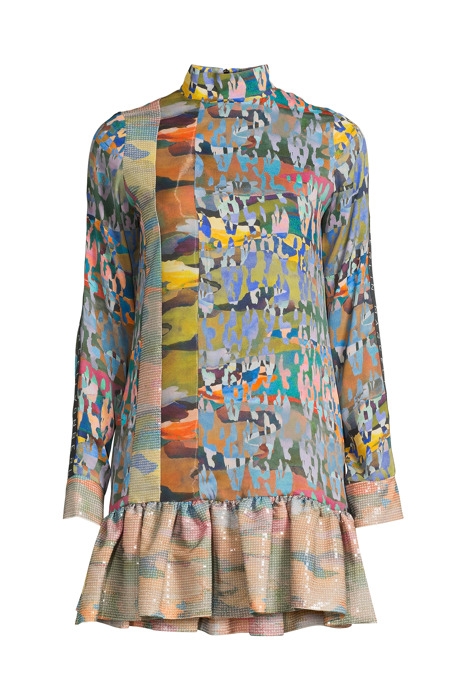 WOMEN'S LOOSE FIT VOLANT HEM MINI DRESS CAMOU PRINT 6