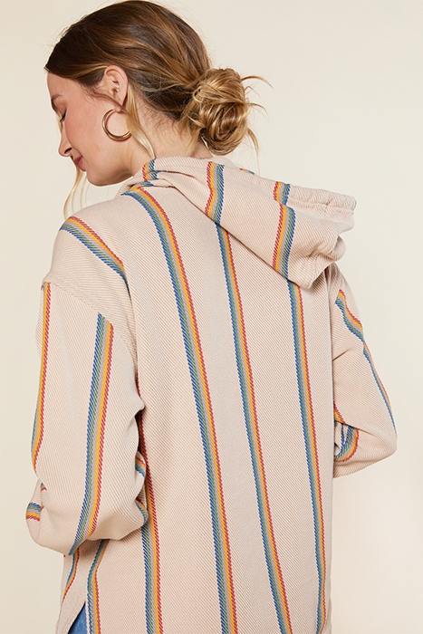 WOMENS BLANKET BAJA PULLOVER WHEAT RAINBOW STRIPE 2