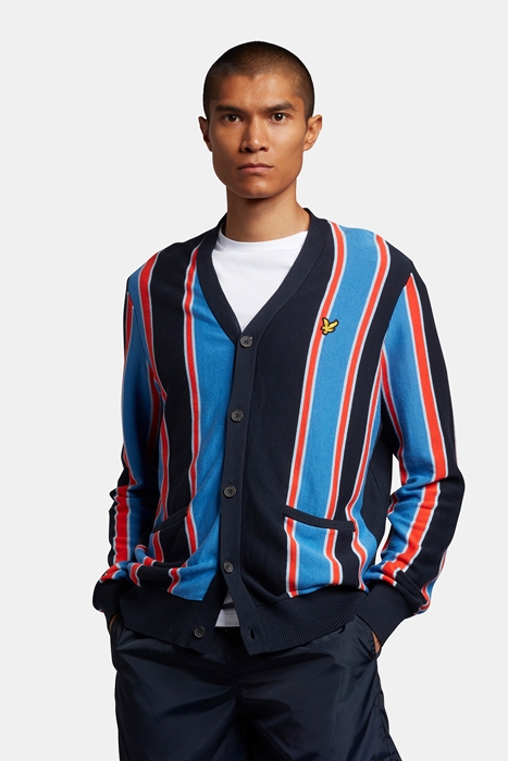 VERTICAL STRIPE CARDIGAN FLYER RED/ SPRING BLUE 1