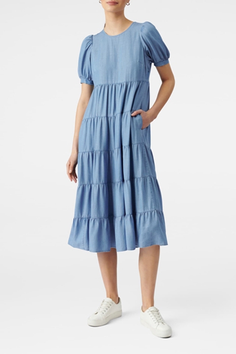 PIPPA DENIM MIDI SMOCK DRESS MID WASH 1