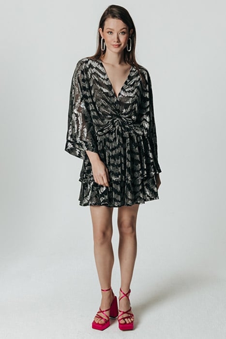 MENCIA ZEBRA METALLIC V-NECK DRESS METALLIC SILVER 1