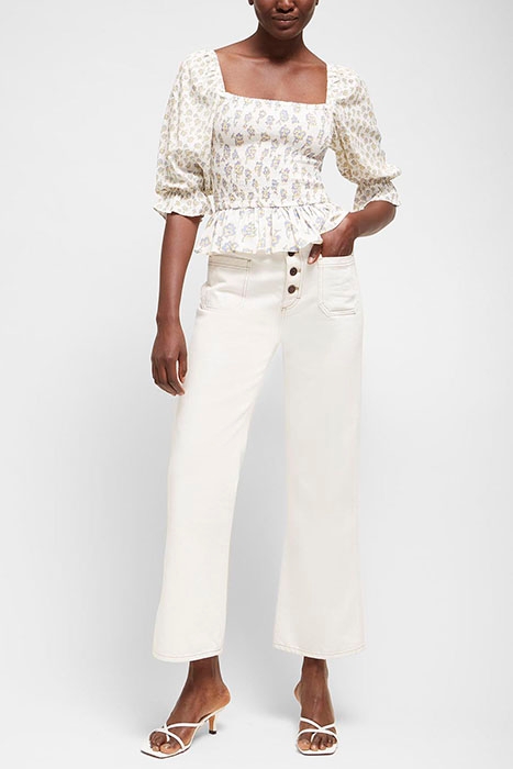 DORIA SMOCK BALLOON SLV TOP SUMMER WHITE MULTI 1