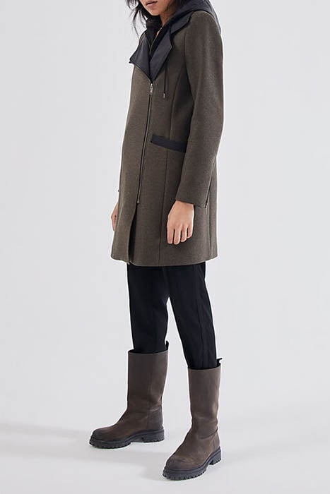 KHAKI WOOL-RICH MID-LENGTH COAT + DETACHABLE HOOD 3