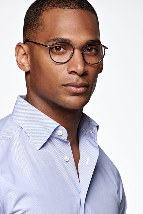 Mid Blue Striped Poplin Slim Fit Shirt 4