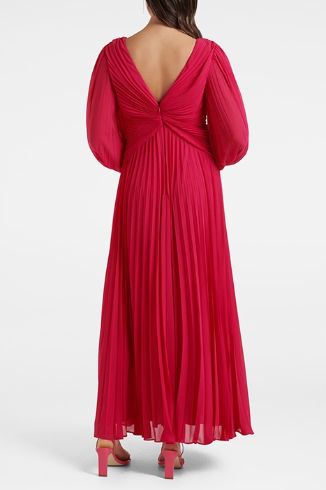 ROSALIA PLEATED V NECK DRESS BRIGHT ROSE 2