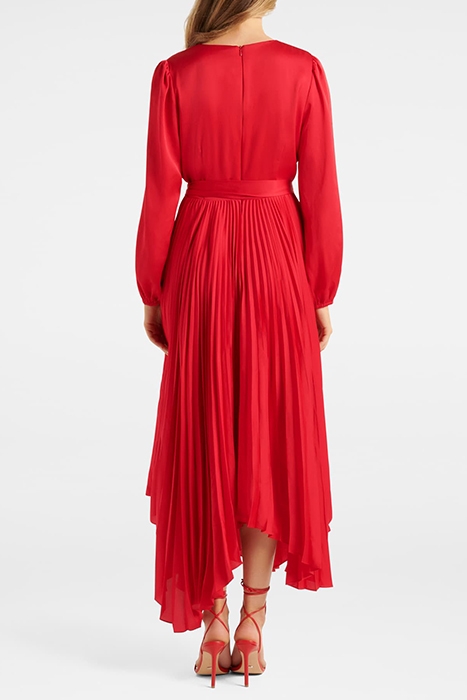 ELLERY PLEATED WRAP MIDI DRESS RED 2