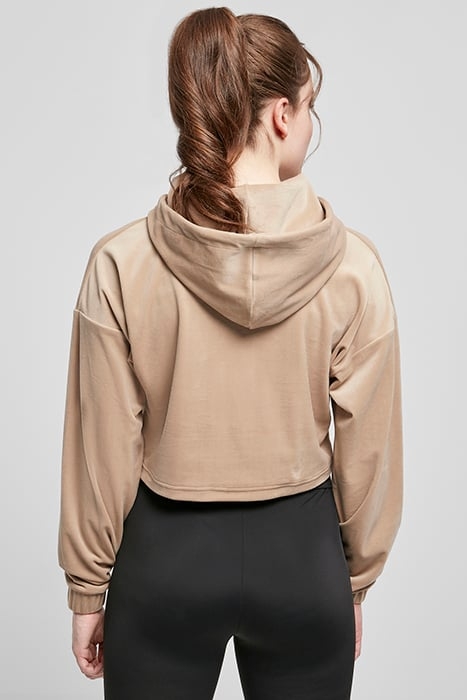 LADIES CROPPED VELVET OVERSIZED HOODY SOFTTAUPE 3