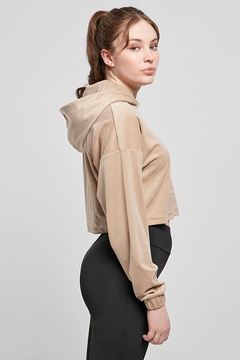 LADIES CROPPED VELVET OVERSIZED HOODY SOFTTAUPE 6