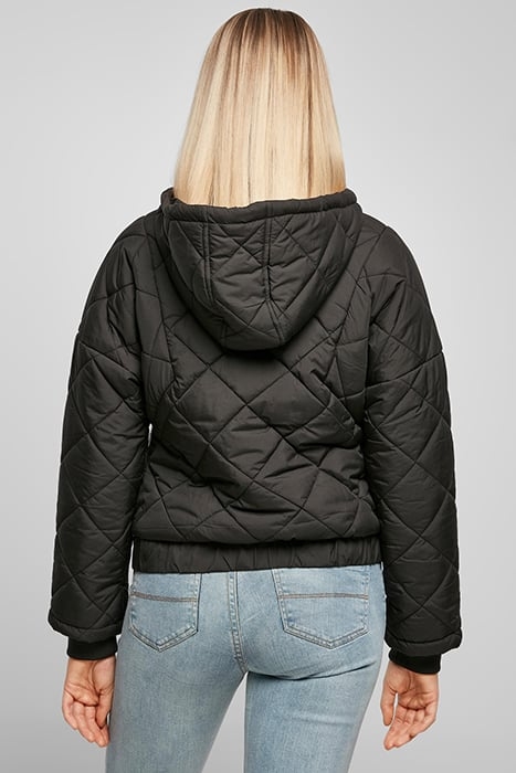 LADIES OVERSIZED DIAMOND QUILTED PULL OVER JACKET BLACK 3